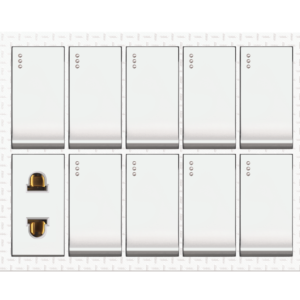 JW-83 Grace White 9 Switch + 1 Socket Plate