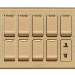 GG-83 Glory Gold 9 Switch + 1 Socket Plate