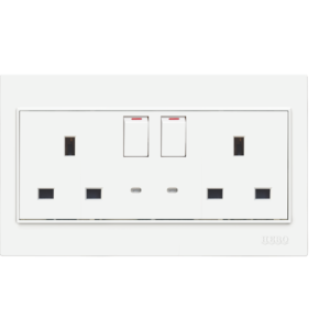 M-226 13A Double 3 Pin Flat Socket with Switch