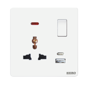 SW-212 Slender White Light Plug 13A With USB + C Type 2.1A