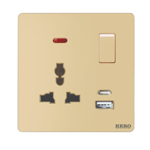 SG-212 Slender Gold Light Plug 13A With USB + C Type 2.1A